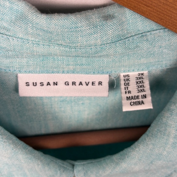 Susan Graver Women Linen LongSleeve Tunic Button Up Shirt 2X Breathable Coastal - Picture 3 of 7